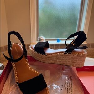 Kelly & Katie Black Espadrille Platform Sandals with Ankle Strap